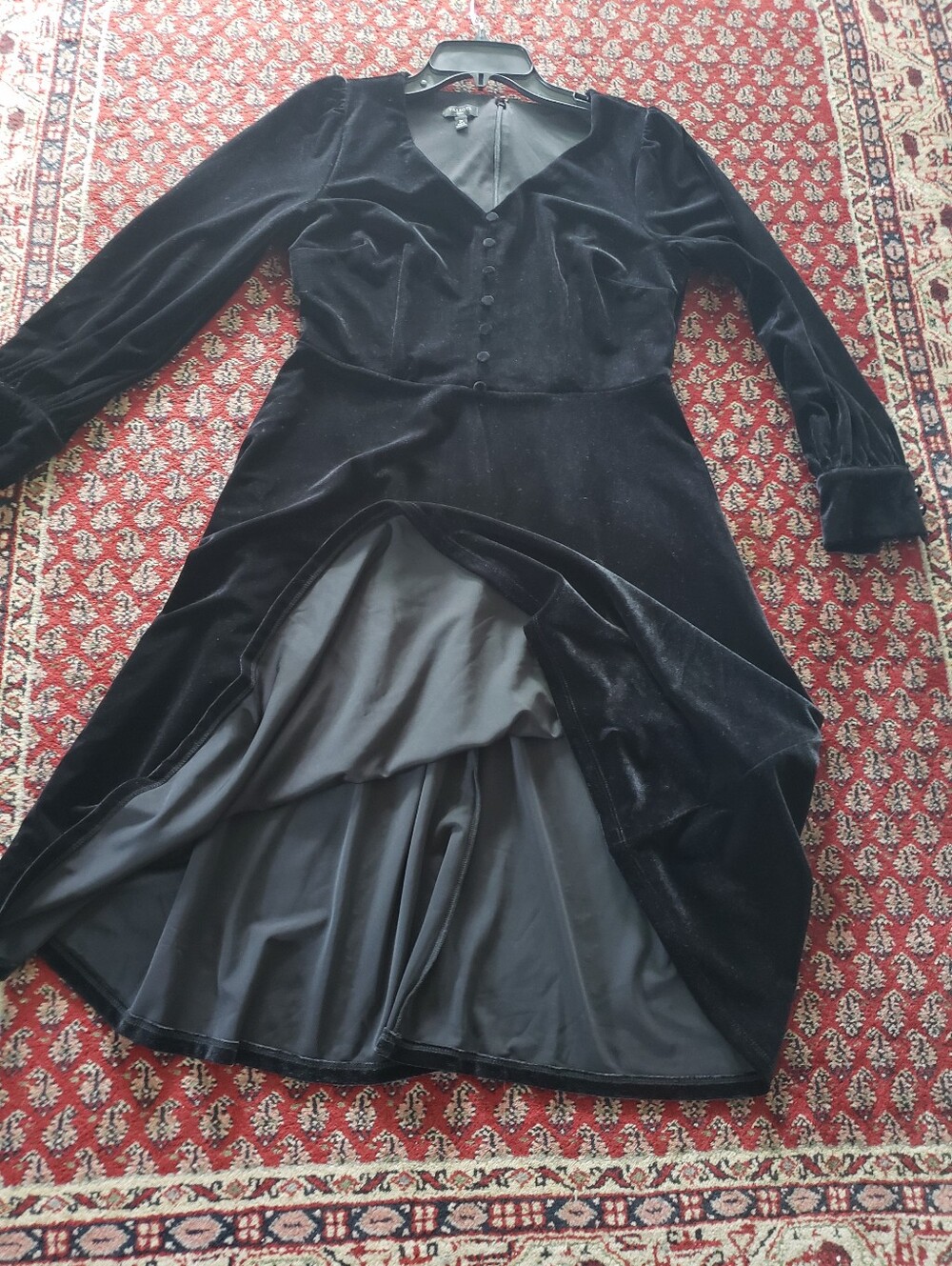 Talbots Black Billow Sleeve Velour Fit & Flare Dress 2P